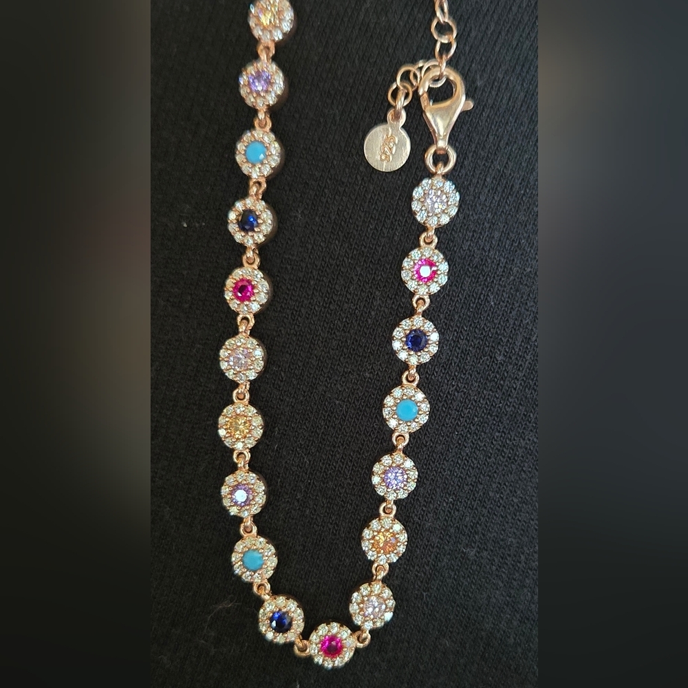 Multi gemstone bracelet sterling & rosegold sz8" - Picture 8 of 9